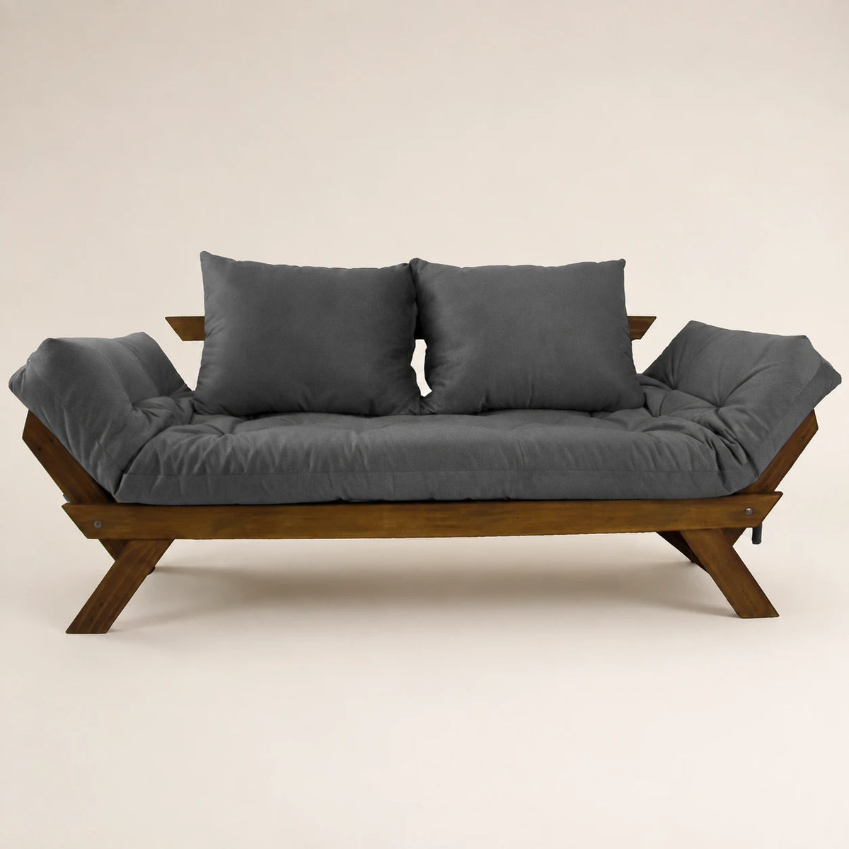 Sof� Cama Reclin�vel Futon Jap�o - Madeira Imbuia Tecido Acquablock Cor Chumbo