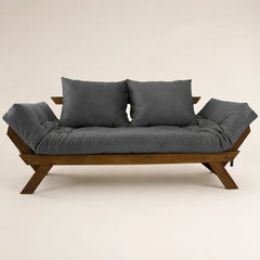 Sofá Cama Reclinável Futon Japão - Madeira Imbuia Tecido Acquablock Cor Chumbo