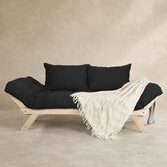 Sofá Cama Reclinável Futon Japão - Madeira Sem Pintura Tecido Acquablock Cor Preto
