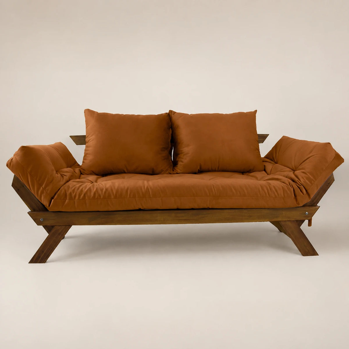Sofá Cama Reclinável Futon Japão - Madeira Imbuia Tecido Sarja Cor Caramelo