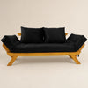 Sof� Cama Reclin�vel Futon Jap�o - Madeira Mel Tecido Sarja Cor Preto