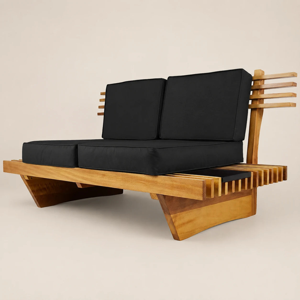 Sof� 2 Lugares Xangai Madeira Nobre Preto Sala Moderna